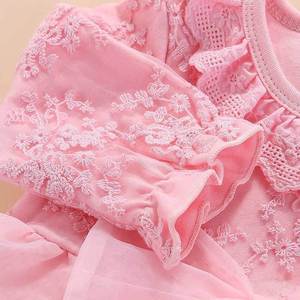 Set Vestito Principessa Stile Coreano per Bambina di <span class=keywords><strong>1</strong></span> <span class=keywords><strong>Anno</strong></span>, in Cotone di Alta Qualità con Maniche Lunghe e Motivo Floreale all'Uncinetto, Primavera/Autunno - Product Image 3