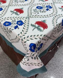 Nappe de table en coton au dernier design traditionnel Six serviettes de table à la main bloc imprimé dentelle motif carré floral mariage fête à la maison - Product Image 6