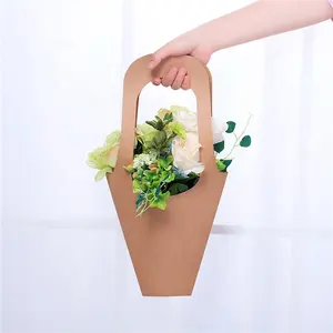Recycled kraft paper flower bouquet packaging bag with Handle