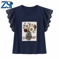 Zesheng – Nouveau T-shirt tricoté pour femme, imprimé floral, respirant, anti-plis, col ajouré, manches volantées, style coréen décontracté, idéal pour l'été