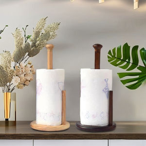 펀치없는 금속 랙 가정용 주방 티슈 롤 종이 단단한 나무 주최자 용 크리 에이 티브 수직 데스크탑 선반 - Product Image 1