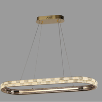 Lustre LED moderne de luxe à hauteur réglable, 2 niveaux, en cristal, avec anneau doré, pour salon et chambre à coucher
