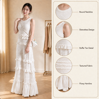 Robe longue en maille sans manches, coupe ajustée, avec volants, élégante et tendance, pour femme, idéale pour les soirées décontractées - Collection Été 2026