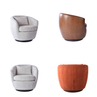Fauteuil pivotant contemporain en tissu gris avec dossier haut et coussin pour salon, coin lecture