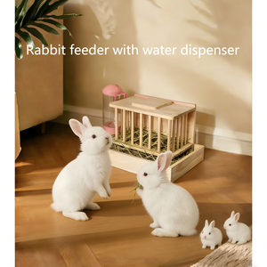 Mangeoire et <span class=keywords><strong>abreuvoir</strong></span> en bois personnalisés pour lapins avec distributeur d'eau, mangeoire à foin pour lapins, détachable pour un nettoyage facile - Product Image 2