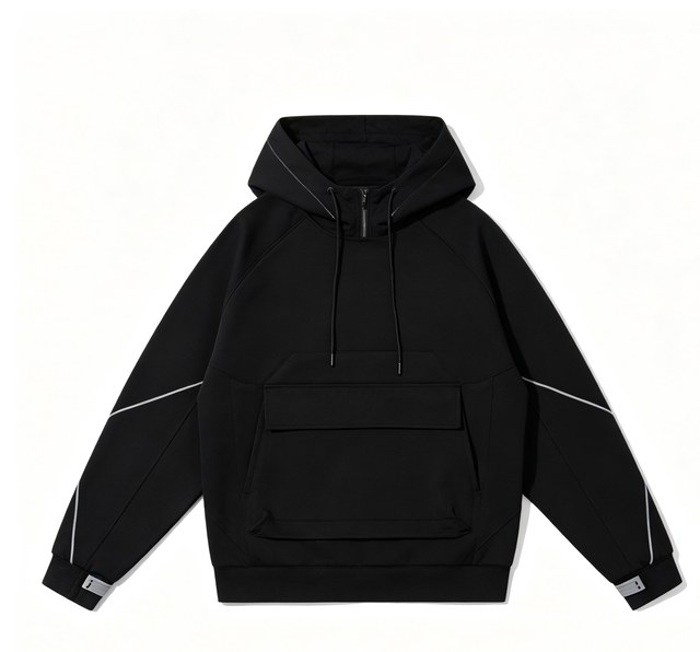 Custom Kornit Printed 100% Cotton Heavyweight Oversized Techwear Hoodie Functional Multi-Pocket Reflective Strap Streetwear Xxs