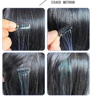 Agent d'achat de cheveux Fil métallique holographique Tinsel Hair Extensions de cheveux invisibles colorés avec mèches métalliques
