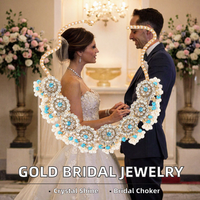 Parure de mariée classique en alliage plaqué argent avec cristaux blancs et strass, collier ras-du-cou et boucles d'oreilles traditionnels, cadeau pour mariages