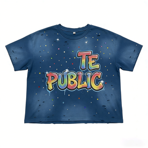 Camisetas de Lujo Personalizadas para Hombre, 100% Algodón, con Estampado Gráfico, Adornos de Diamantes de Imitación, Lavado Monkey, Efecto Desgastado por el Sol - Product Image 2