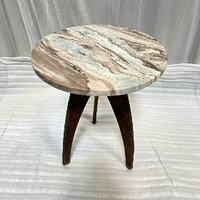 Table d'appoint moderne avec plateau rond en marbre et pieds en bois, meubles de salon faits à la main