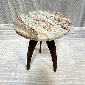Modern <b>Round</b> Marble Top <b>Side</b> <b>Table</b> With Wooden Legs Handmade Living Room Furniture - Product Image 6