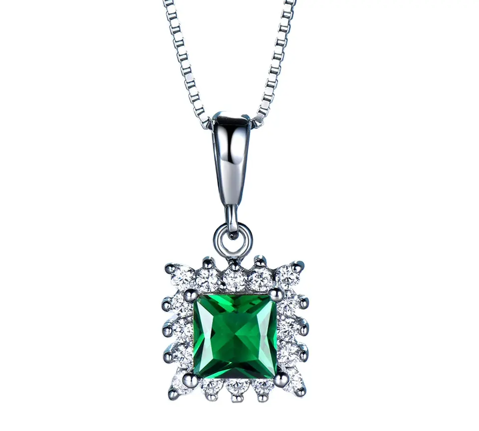 Nova Chegada Mulheres Verde Esmeralda Gemstone Cristal Zircão 925 Sterling Silver Pingente Colar