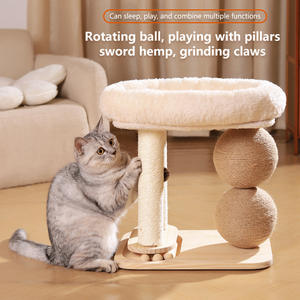 Tiragraffi per Gatti in Legno Massiccio con Nido Integrato, Piattaforma Girevole con Pallina Giocattolo e Struttura per Arrampicata - Product Image 2