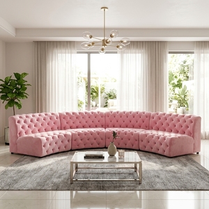 Set di Divani Chesterfield in Velluto di Lusso Moderno per Soggiorno, con Gambe in Acciaio Inox, <span class=keywords><strong>4</strong></span> Posti, Sezionale, Rosa, per Villa - Product Image 1