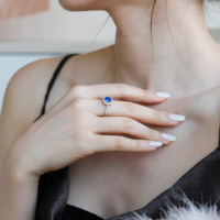 Bague en argent avec charme, ton bleu, or blanc, zirconium rond, saphir, bijoux exclusifs pour femmes, hautement appréciés par Dylam