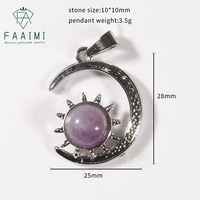 Collier Pendentif Lune en Pierre Naturelle, Bijoux en Pierres Précieuses : Améthyste, Quartz Rose, Œil de Tigre, Jaspe Rouge, Cristal, Pendentif Soleil
