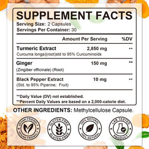 ArtoaLabs Plant Extract 3000mg Kurkuma Curcumine Capsules Supplementen Natuurlijk Biologisch 95% Kurkuma Wortel Extract Poeder Capsules - Product Image 2