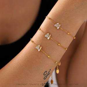 Pulsera de bola de mariposa de moda de acero inoxidable Carline, pulsera de cadena <span class=keywords><strong>Likn</strong></span> de oro de 18 quilates con incrustaciones de circón, joyería para mujer - Product Image 1