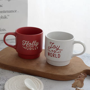 Tazas de Cerámica de Color Sólido, Estilo Clásico Retro, Rojo y Blanco, con Letras, Aptas para Lavavajillas y Microondas, Seguras para Alimentos, de Gres, Nuevo Estilo, Precio Más Bajo - Product Image 1