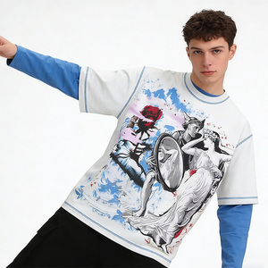 Maßgefertigtes Doppellagiges Langarm-T-Shirt Kontrastfarben T-Shirts Kombination Bedrucktes Vintage Grafik-T-Shirt Herren T-Shirt Mode - Product Image 4