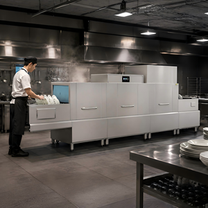 Lave-vaisselle industriel commercial à convoyeur automatique avec bande de séchage pour grands hôtels - Product Image 1
