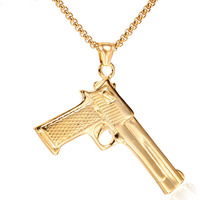 Collar de Cadena con Colgante de Pistola para Hombre, de Acero Inoxidable, Chapado en Oro y Plata, de Lujo y Moderno, Regalo de Aniversario