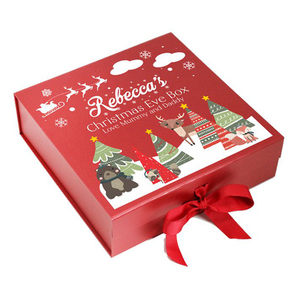 Custom printing large paper packing santa boxes christmas hamper magnetic gift christmas eve box with ribbon