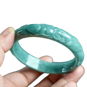 Xanh Ngọc Thật Khắc Đá Tự Nhiên Ngọc Jadeite Kiểu Lắc Tay Vòng Tay Cho Nữ Màu Xanh Cổ Điển Bluewater Nữ Quà Sinh Nhật Ngọc Lắc Tay - Product Image 4