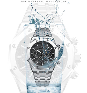 ساعة كوارتز رجالية متعددة الوظائف مقاومة للماء وعالية الجودة بحزام فولاذي وشعار مخصص الأكثر مبيعًا - Product Image 4