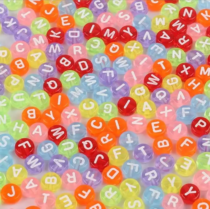 Inicial de letras acrílicas de plástico, 4x7mm, 100g, de A Z, 26 cuentas del alfabeto para joyería DIY