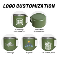 Mug de voyage en acier inoxydable à paroi simple de 400 ml avec logo personnalisé, revêtement en poudre, pour la randonnée, le camping, le feu de camp, avec poignée