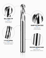 HRC55 Tungsten Carbide Ball End Router Bits 2 Flute CNC Alat Pemotong Kayu Bola Baja Wolfram Alat Pertukangan Kayu