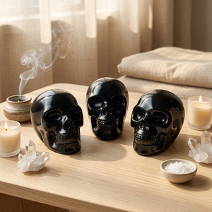 Crânes en obsidienne naturelle de 7 cm, sculptures de crânes, pierres de guérison pour le Feng Shui et la décoration intérieure, vente en gros - Product Image 6