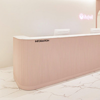 Comptoir avant en or blanc de salon de beauté en forme de U avec logo personnalisé réception en marbre haute brillance avec LED