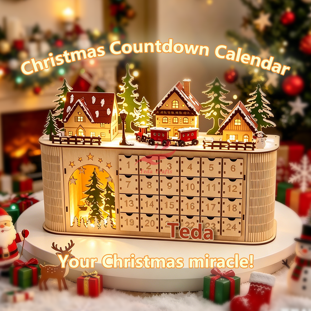 Eco-friendly 24-day Countdown LED Calendar Wooden Christmas Arrival Calendar
