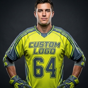 Camiseta de Lacrosse Unisex de Malla con Cuello en V y Manga Corta, Impresión por Transferencia de Calor, Logotipo y Número Personalizados, Amarilla, Secado Rápido, 100% Poliéster - Product Image 1