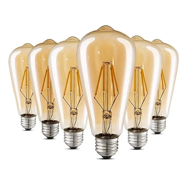 ST64 Vintage Edison Bulb Tiết Kiệm Năng Lượng Ánh Sáng Ấm Áp 1 Wát 2 Wát 4 Wát 6 Wát 8 Wát Dimmable Antique LED Filament Bulb