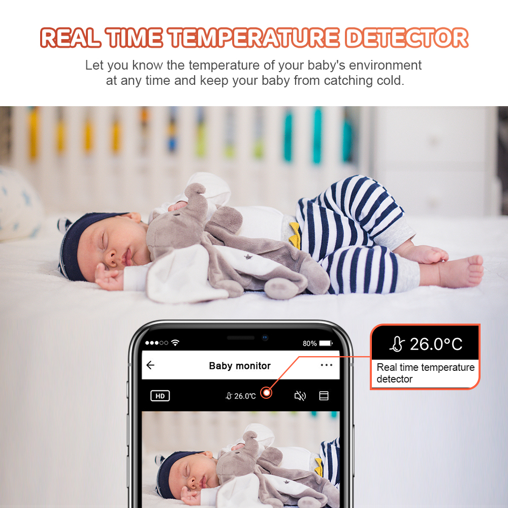 New Sound Detection & Real Time Temperature Detecton Bult-in 6 Lullaby Tuya Smart 2.0MP Baby Smart WIFI Camera PST-BM289