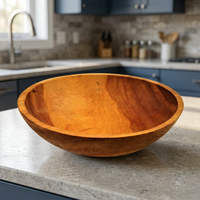 Bol à salade artisanal en bois d'acacia véritable poli, style moderne, antique et vintage, écologique, léger (0,4 kg), facile à transporter pour les fêtes