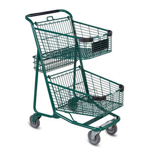 Supermercato minimarket carrello della spesa a due piani carrello a cesto spruzzato nero carrello a <span class=keywords><strong>ruote</strong></span> <span class=keywords><strong>con</strong></span> cesto in rete - Product Image 4