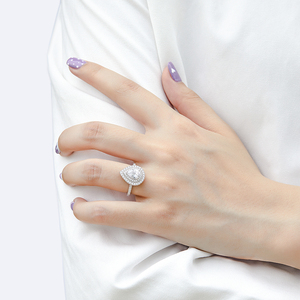 Cincin bentuk hati batu merah muda 18K berlapis emas mawar 925 perak murni cincin pertunangan set untuk wanita - Product Image 4