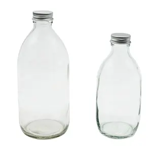 Garrafa de vidro brilhante de refrigerante, 300ml 500ml, garrafa de vidro de água, refrigerantes carbonados redondos com tampa de alumínio 28mm
