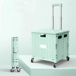 Wholesale Eight-wheel Supermarket Trolley Multipurpose Folding Plastic Grocery Mini Foldable Shopping Cart