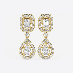 Boucles d'oreilles pendantes en émeraudes et diamants de laboratoire en forme de poire, 4 carats, bijoux élégants et tendance pour femmes, design luxueux et remarquable - Product Image 5