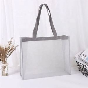 Sac fourre-tout de plage et de shopping en nylon maillé noir et bleu, grande capacité, réutilisable, respirant, personnalisable en gros - Product Image 4