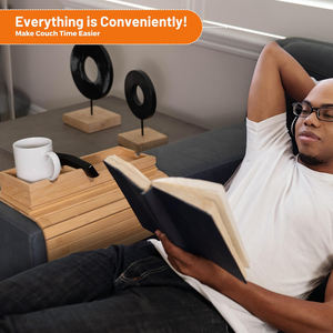 Plateau de <span class=keywords><strong>canapé</strong></span> pliable en bambou avec porte-gobelet amovible - Organisateur universel antidérapant pour <span class=keywords><strong>canapé</strong></span> pour boissons, collations et téléphones - Product Image 2