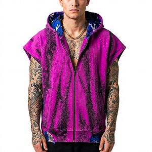 Chaleco con capucha sin mangas personalizado con cremallera, lavado ácido, de algodón y felpa, estilo oversize, para gimnasio, ropa urbana, unisex, moda casual - Product Image 1