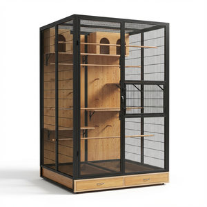 Handgemaakte milieuvriendelijke houten glazen vogelvolière, middelgrote papegaaienkooi met printdesign, modieus huisdiermeubilair - Product Image 4