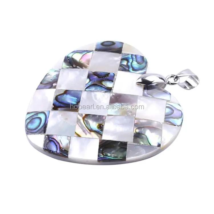 MOP52 Abalone Paua Shell con Conchiglie Bianco Naturale Del Pendente Del Cuore