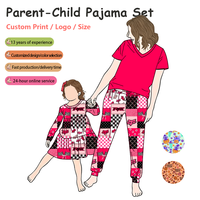 Ensemble de pyjamas maman et moi en fibre de bambou et élasthanne, vêtements de détente, ensemble robe à imprimé floral occidental